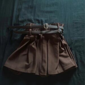Brown Pleated Skirt with Belt
